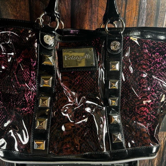 Betsey Johnson Black and Purple Structured Tote - Picture 1 of 6